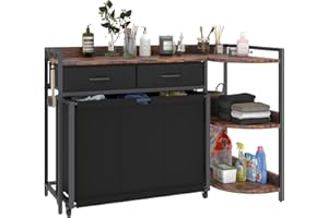 STIKELY L Shaped Laundry Hamper Laundry Basket with 3 Section Pull-Out Rolling Bags & 3-Tier Storage Shelf, Laundry Sorter for Organization and Storage with 2 Drawers for Laundry Room