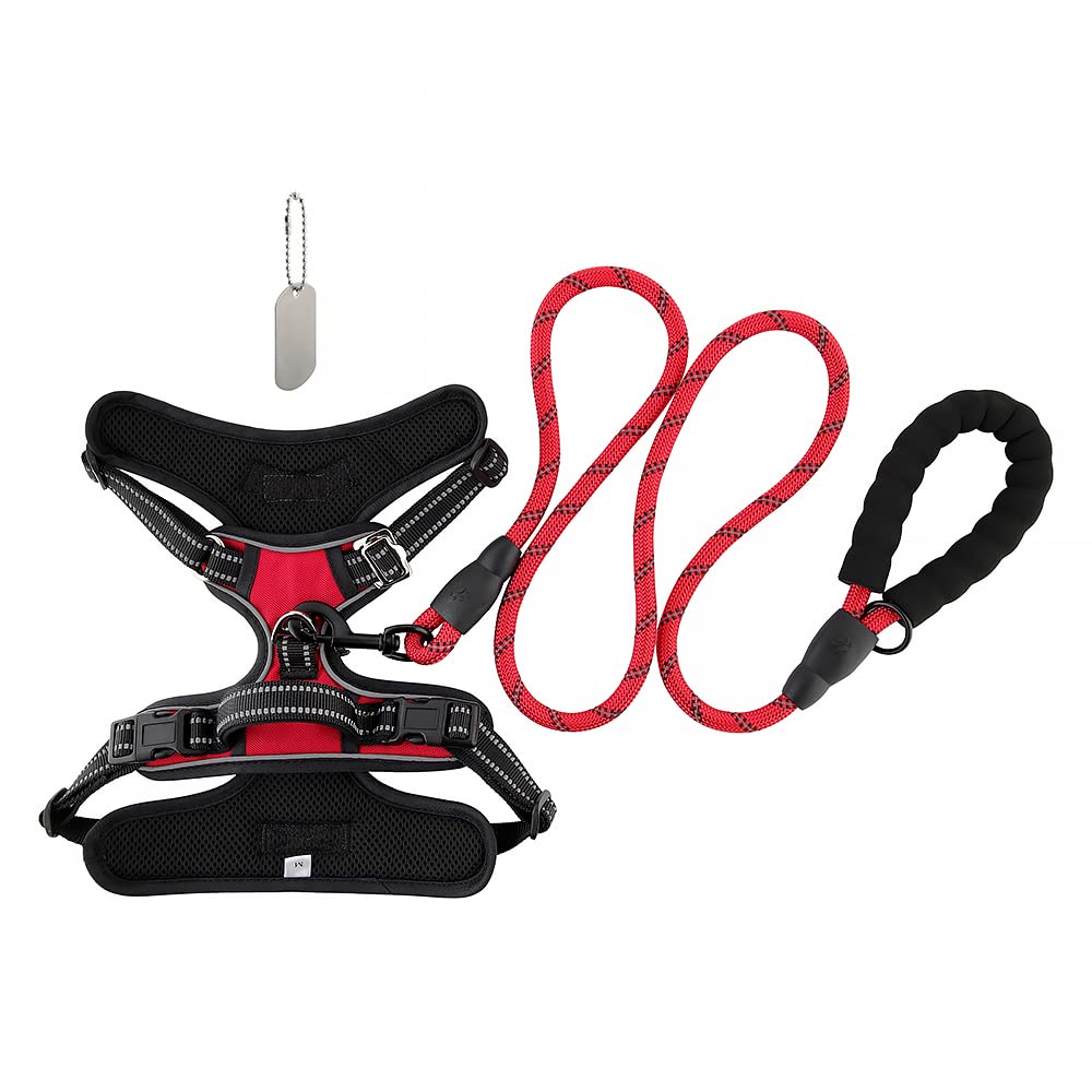 momii Dog Harness Anti-Pull Harness Dog No Pull Adjustable Breathable Reflective Strips Chest Harness Dog Safe Guide Tag Can Be Written On with Labels Dog Lead Lead Red (L Red)