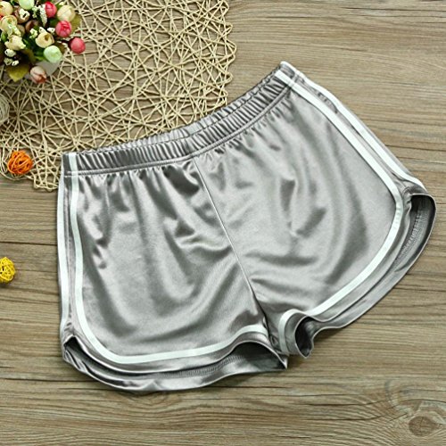 Women Summer Sports Shorts Daoroka Sexy High Waist Elastic Yoga Running Casual New Fashion Pocket Hot Pants (M, Silver)