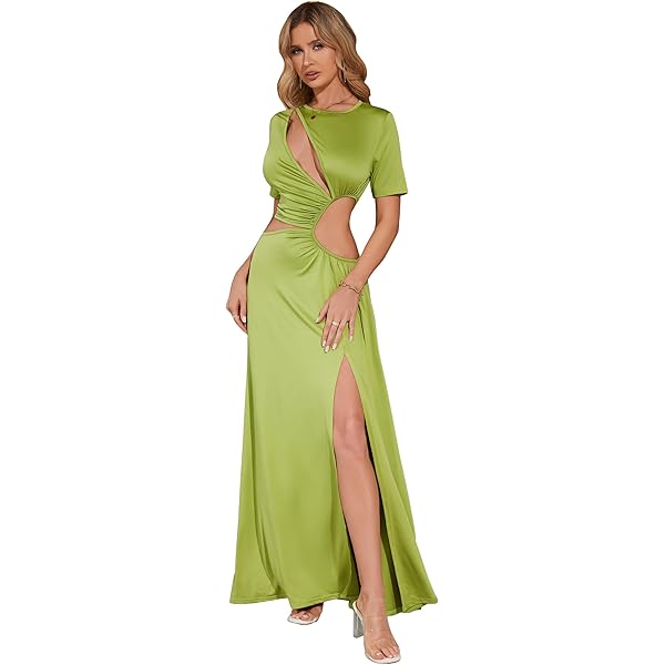 GLIGET Womens Summer Dresses Lace Up Side Split Thigh Long Dress (Color :  Black, Size : X-Small) at Amazon Women's Clothing store