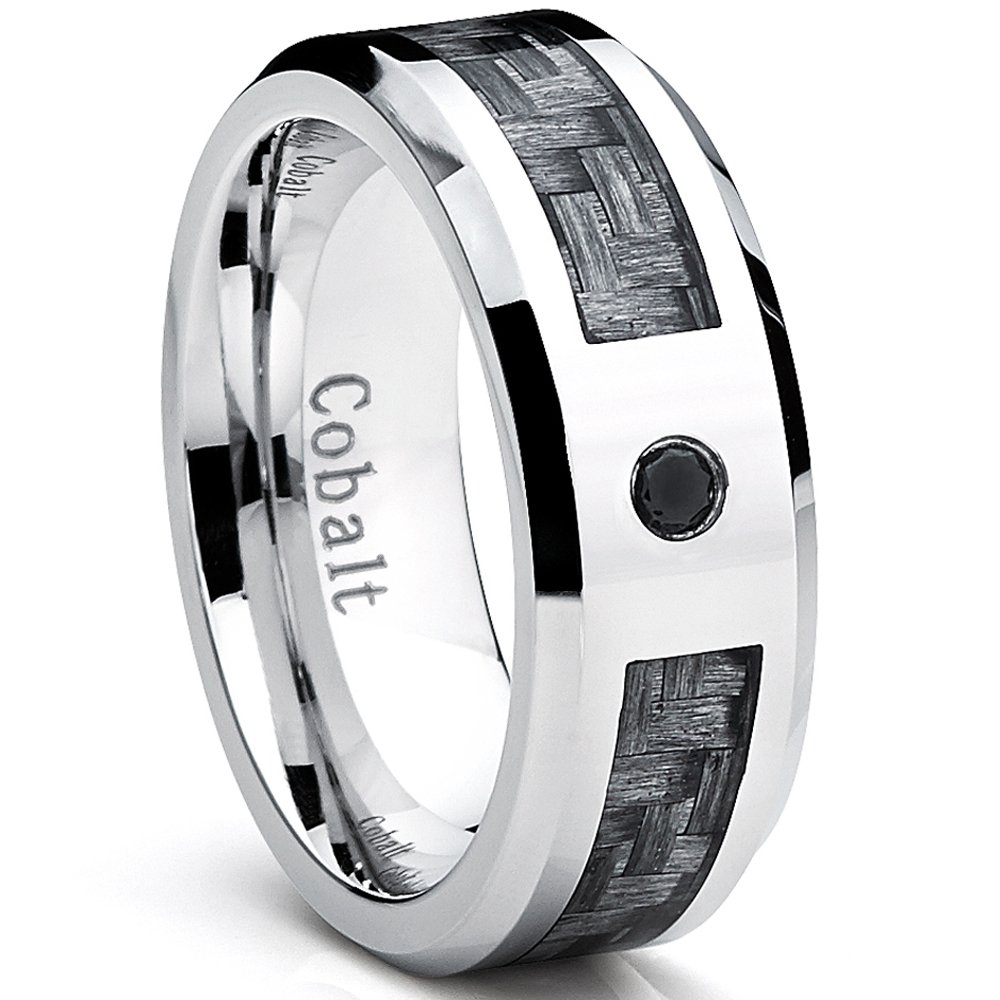 Cobalt Mens Wedding Band Ring With Gray Carbon Fiber Inlay