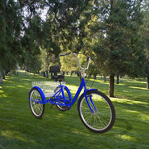 SURPCOS Adult Tricycle Cruise Bike Full Size 3 Wheeled Trike Bicycle with Wire Shopping Basket (Blue, 7-Speed, 26" Wheel) - Thumbnail 6