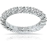 Hoops & Loops 925 Sterling Silver Cubic Zirconia 3mm Round-Cut Wedding Band Rings For Women, Anniversary Eternity Stackable Engagement Ring