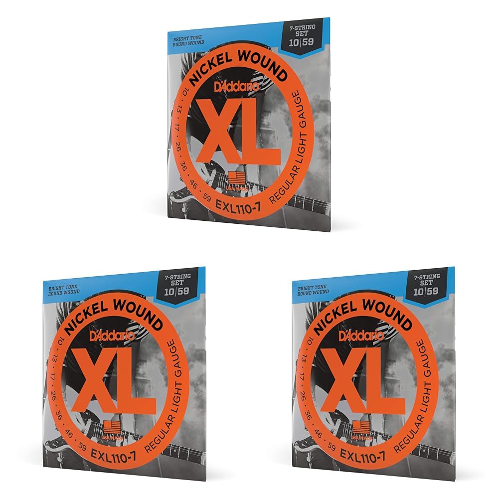 D'Addario Guitar Strings - XL Nickel Electric Guitar Strings - EXL110-7 - Perfect Intonation, Consistent Feel, Reliable Durability - For 6 String Guitars - 10-59 Regular Light 7-String (Pack of 3)