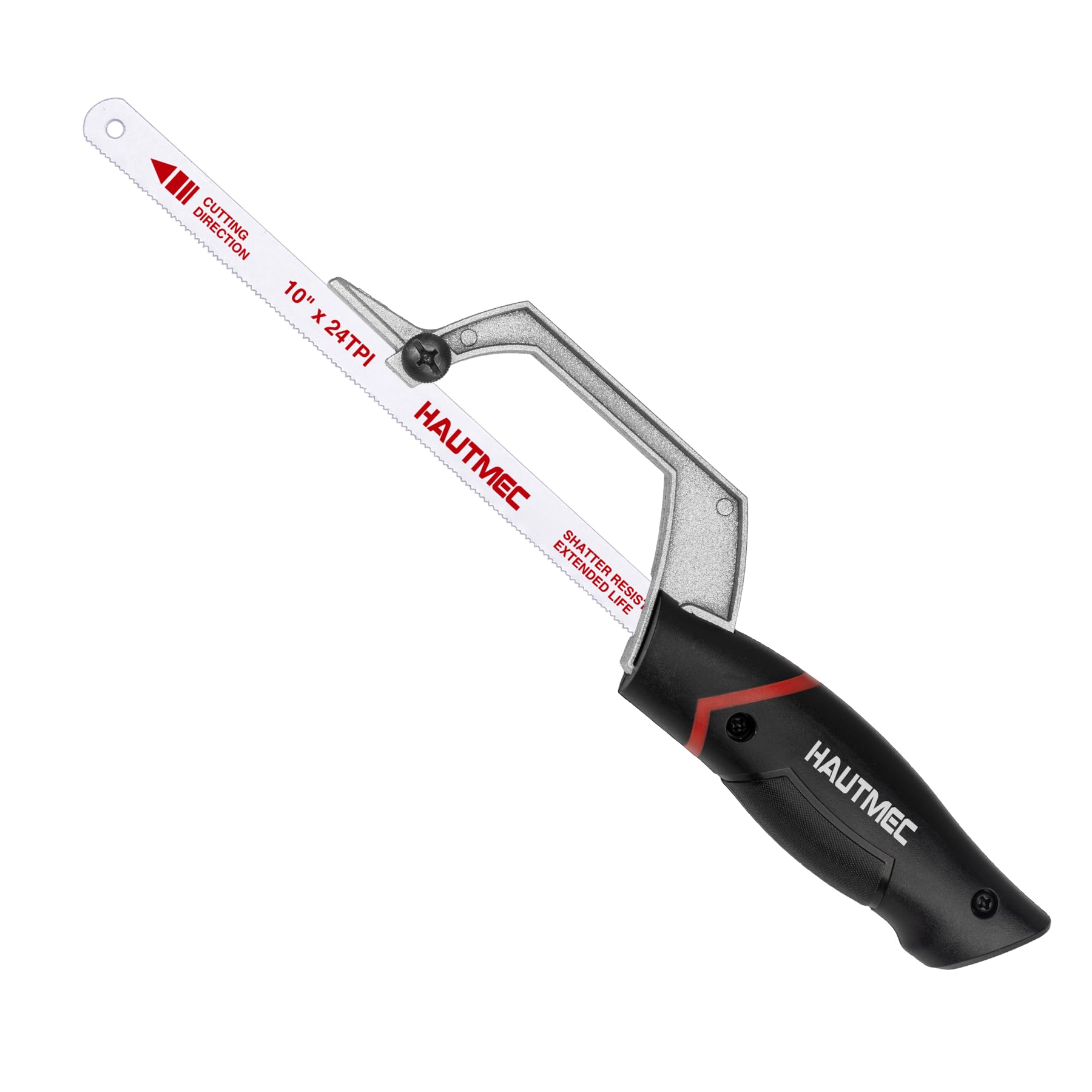HAUTMEC Compact Hacksaw, 250mm Junior Hacksaw with Bi-Metal HSS Blade, Aluminium Frame, Cutting Guide Design, Small Hand Saw for Cutting Metal, Plastic, PVC & Wood, Ideal for Tight Spaces - HT0309