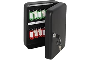 Kasten Key Cabinet Wall Mount with 24 Key Hooks,Steel Locking Key Storage Box, 9.84"x 7.87"x 2.95", Medium Black Matt