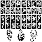 30 Sheet DIY Airbrush Tattoo Stencils for Men, Dragon Skull Wolf Eagle Glitter Templates for Body Painting