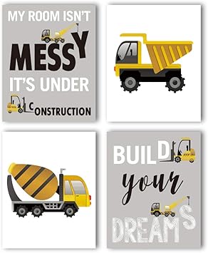 Cartoon Rocket Art Picture Space Posters Astronaut Art Print Set Of 4 10 X8 Kids Inspirational Wall Art For Nursery Construction Trucks 8x10 Inch Home Amazon Com Au