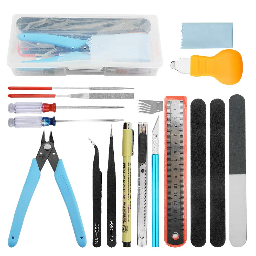 WMYCONGCONG 17 PCS Gundam Model Tools Kit Modeler Basic Tools Hobby Building Craft Set for Beginner Hobby Model Assemble Building Repairing Fixing Blue