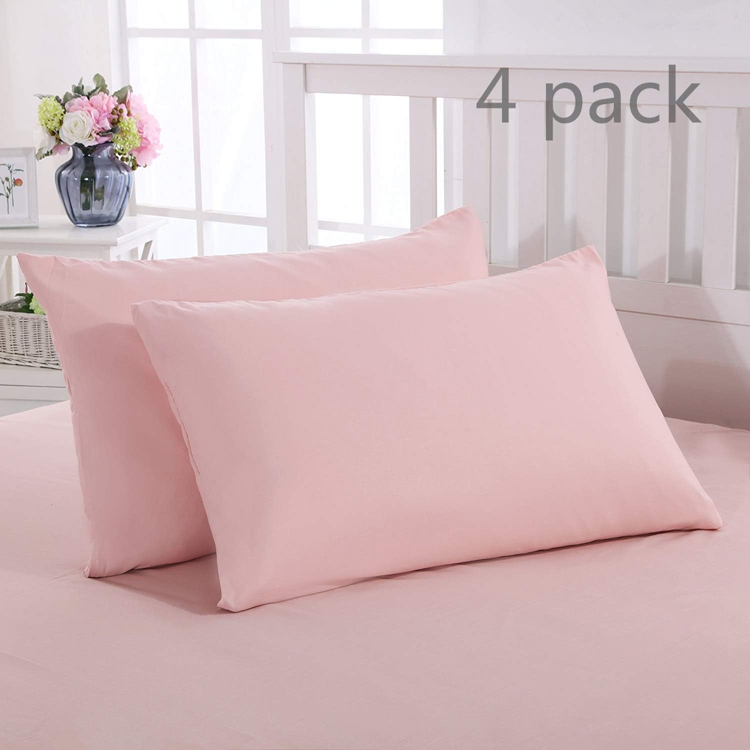 MOHAP Zippered Pillowcases 50X75 cm 4 Pack- Super Soft Breathable Brushed Microfiber Pillow Cases Cover for Hair and Skin Pink