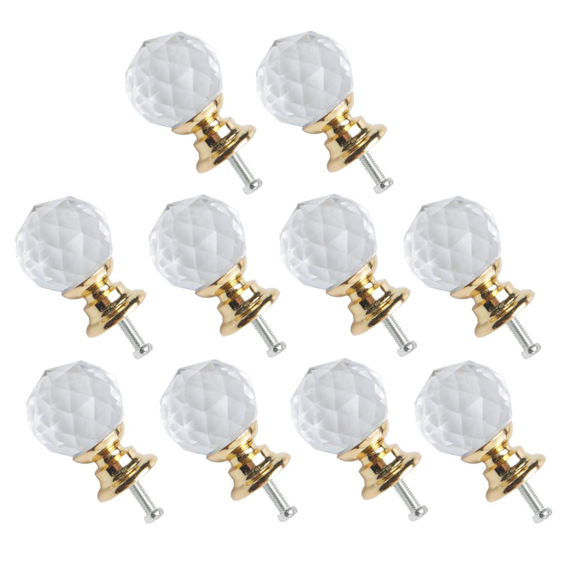 sourcing map 20mm Dia 10pcs Crystal Knobs Aluminum Alloy Base Round Shape Knob Drawer Pull Handle Furniture Door Cabinet Cupboard Wardrobe Dresser Decorative Gold Color