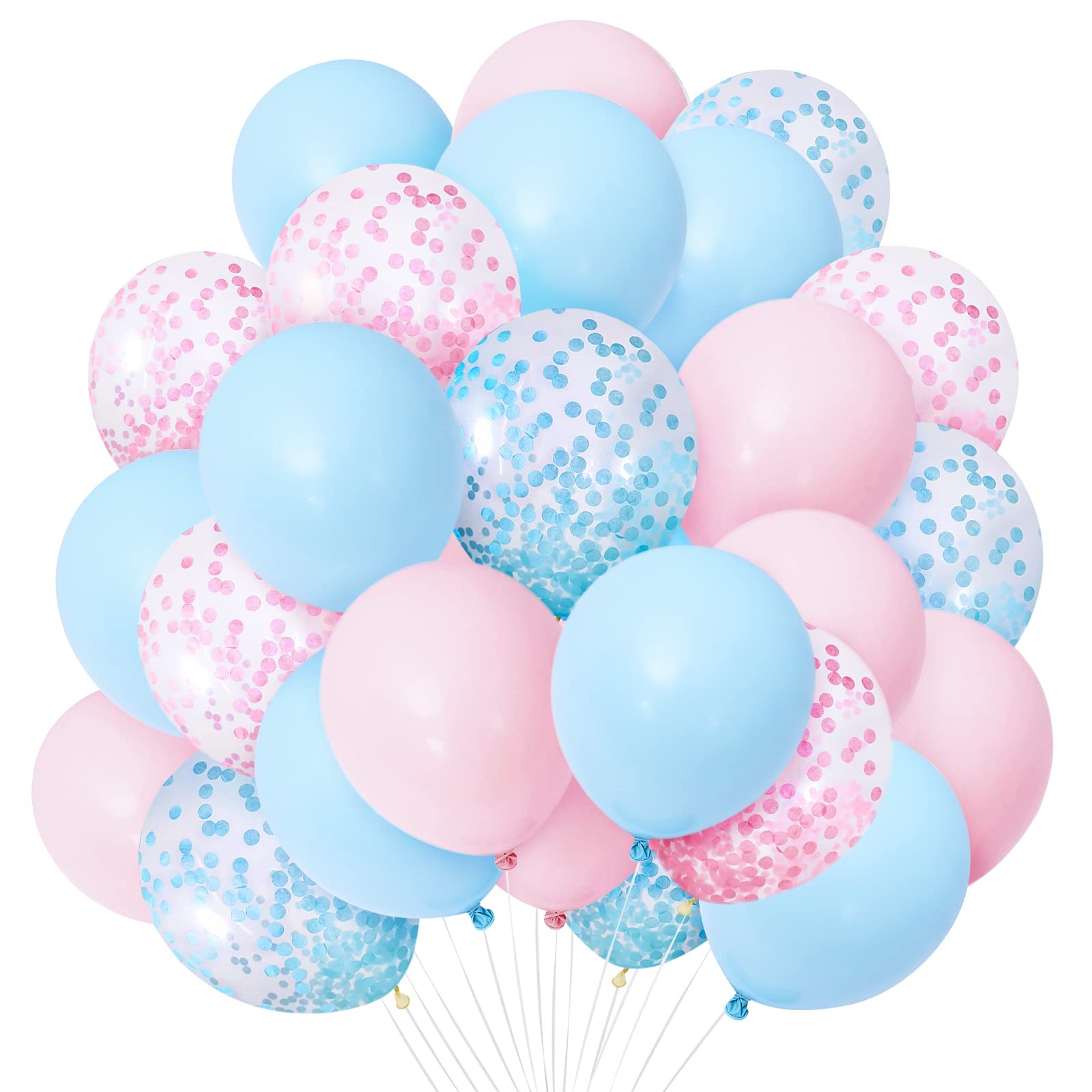 Pink and Blue Balloons Set, 30 Pack 12 Inch Pink Blue Latex Confetti Balloons Light Balloon Boy or Girl Gender Reveal Party Decorations for Gender Reveal Birthday Baby Shower