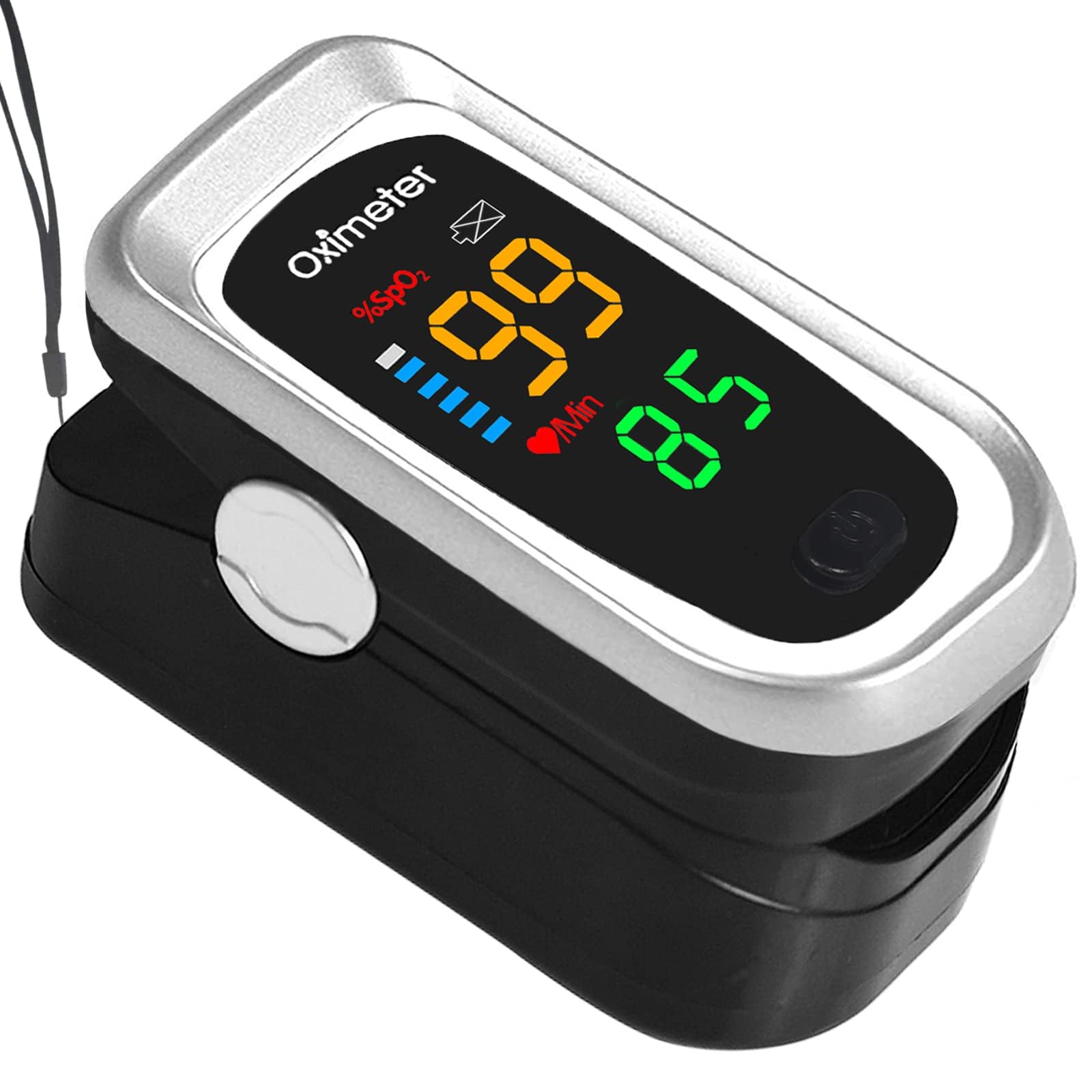 Pulse Oximeter Fingertip, Heart Rate Monitor with Large LED Display, Blood Oxygen Saturation Monitor for Adults and Kids, Accurate Fast SPo2 Reading Oxygen Meter with Lanyard (Black-Silver)