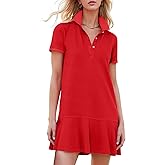 Kissonic Women's Polo Dress Short Sleeve V Neck Ruffle Hem Casual Summer Golf Tennis Mini Shirt Dresses