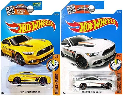 Hot Wheels 2016 Muscle Mania 2015 Ford Mustang GT Set of 2 Yellow and White