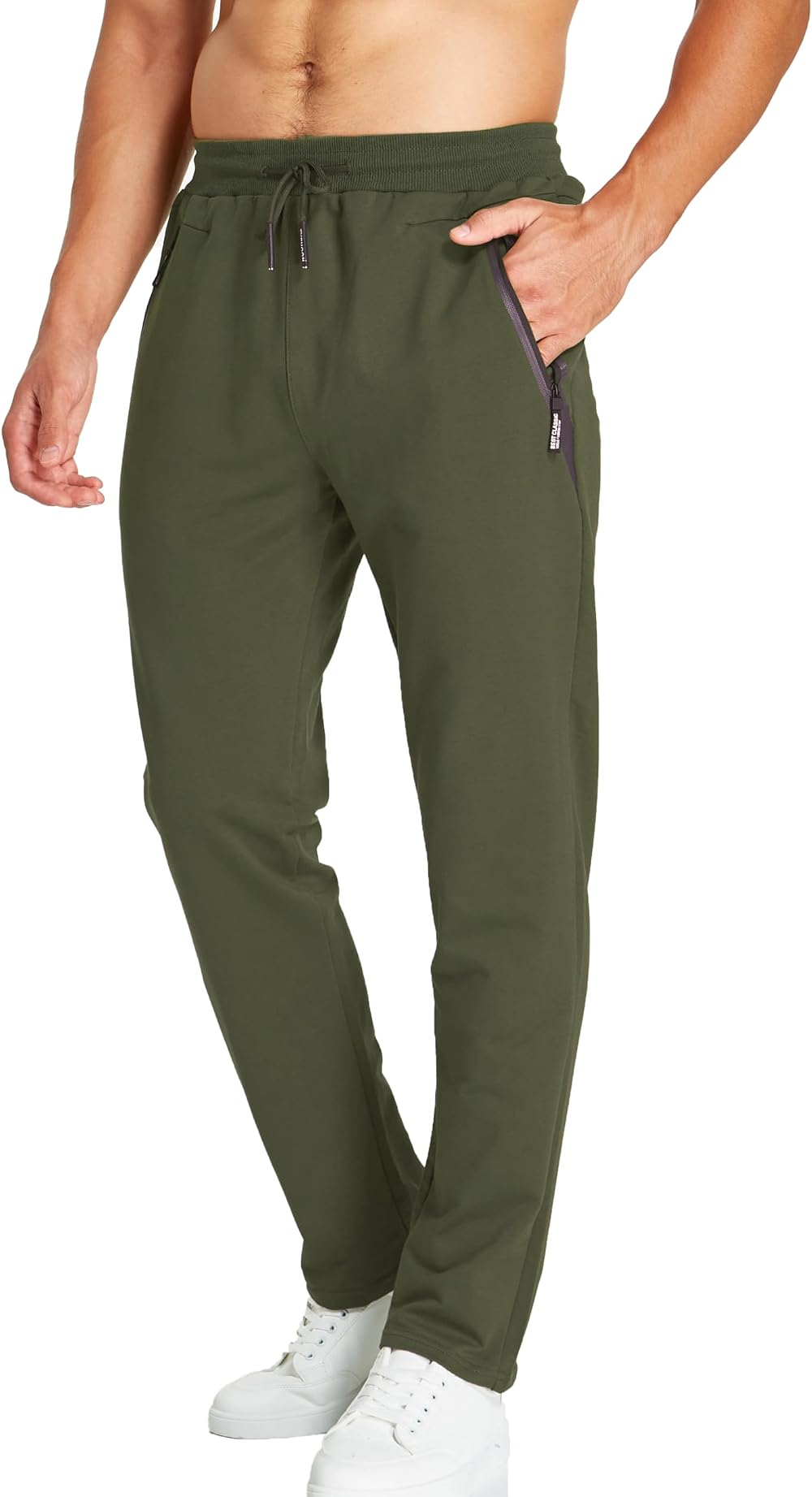 HCSS Mens Joggers Bottoms Army Green Elasticated Waist Open Hem Zip Pockets S