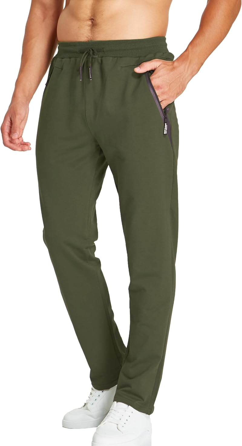 HCSS Mens Joggers Bottoms Army Green Elasticated Waist Open Hem Zip Pockets S