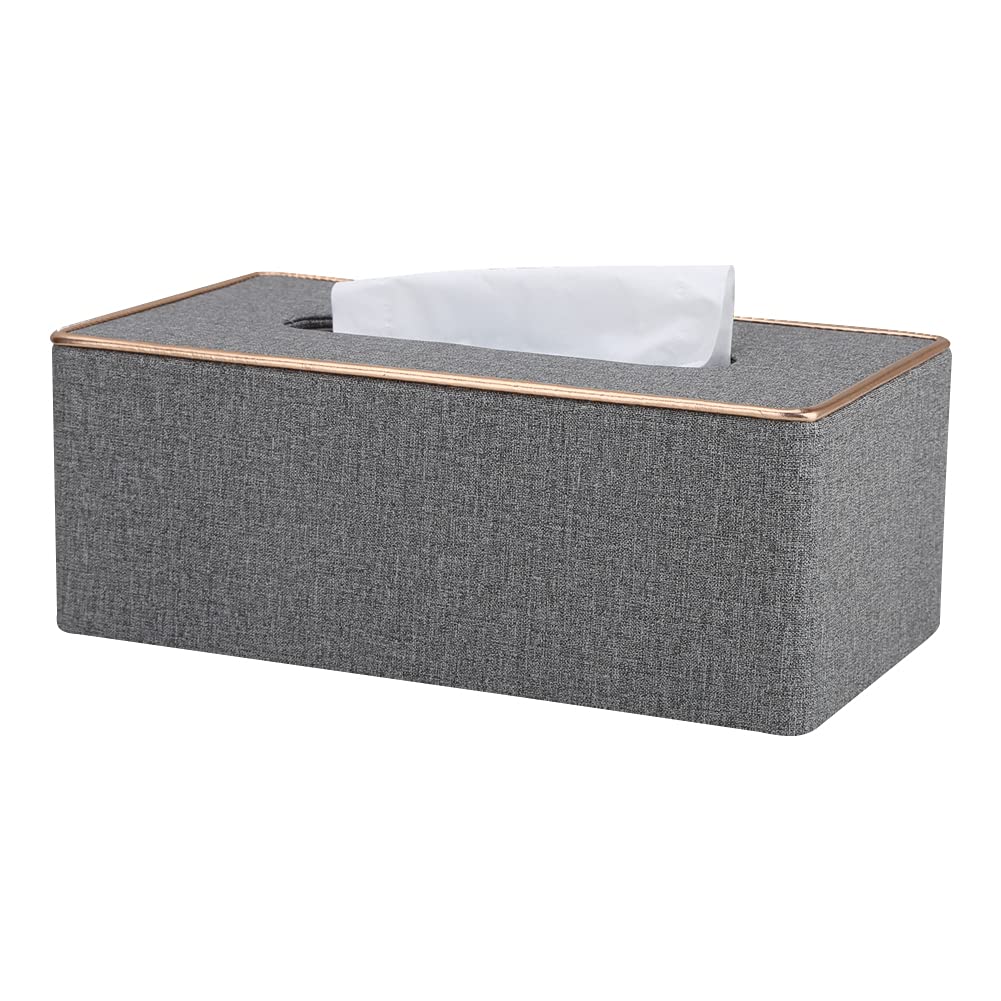 KINGFOM Tissue Box Cover PU Leather Rectangle Tissue Box Holder for Home or Office (Gray)