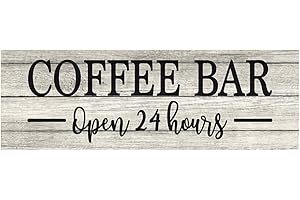 CHICO CREEK SIGNS Coffee Bar Open 24 Hrs Chic White Farmhouse Wood Sign Wall Décor Gift 8x24 Wood Sign B3-08240028178
