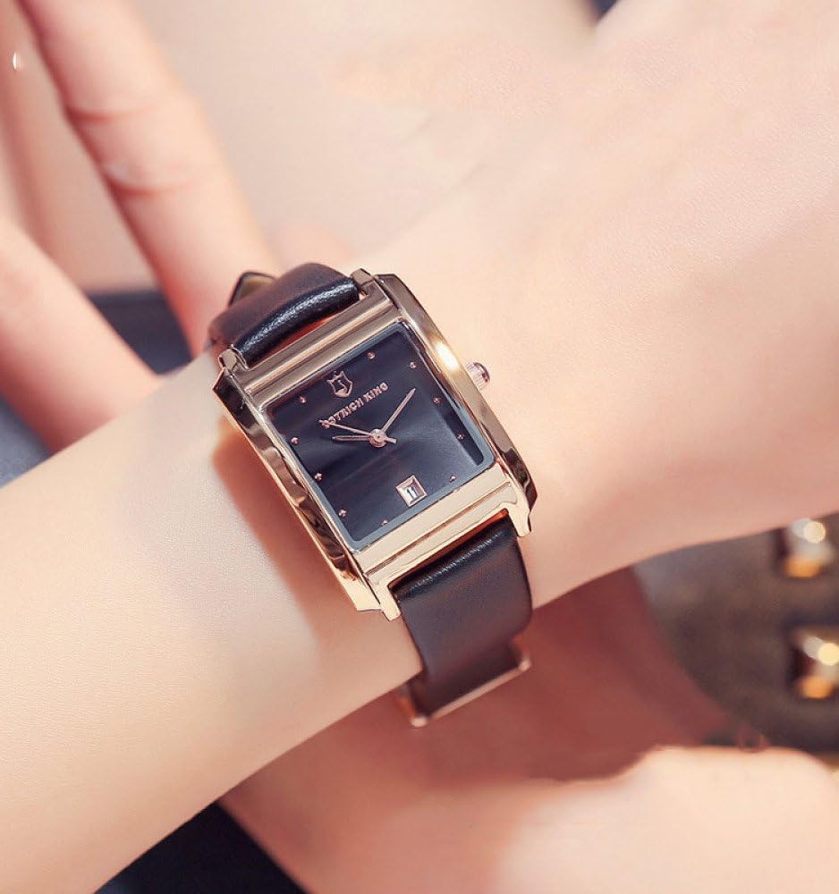 GJJ Leather Rectangular Watch Women's Calendar Simple Temperament Fashion Watch-Fashion Pointer Quartz Watch