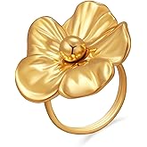 YADUDA Gold Flower Pearl Ring for Women 18K Gold Plated Stainless Steel Adjustable Open Flower Statement Ring Dainty Non Tarnish Stackable Dainty Rings for Women Every Jewelry