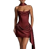 Hjindpr Strapless Satin Homecoming Dresses for Teens 2026 A-line Short Prom Dress Pleated Cocktail Party Gowns with Scarf