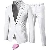 MrSure Men's Suit, 2 Piece Slim Fit Jacket and Pants with Tie, One Button Blazer Trouser for Weddings Proms