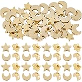 Beebeecraft 60Pcs 2 Styles Moon Star Beads, 18K Gold Plated Brass Metal Flat Smooth Moon and Star Loose Beads for Jewelry Making Bracelet Necklace