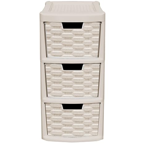 Crazygadget Rattan Style Plastic Small 3 Drawer Tower Storage Unit
