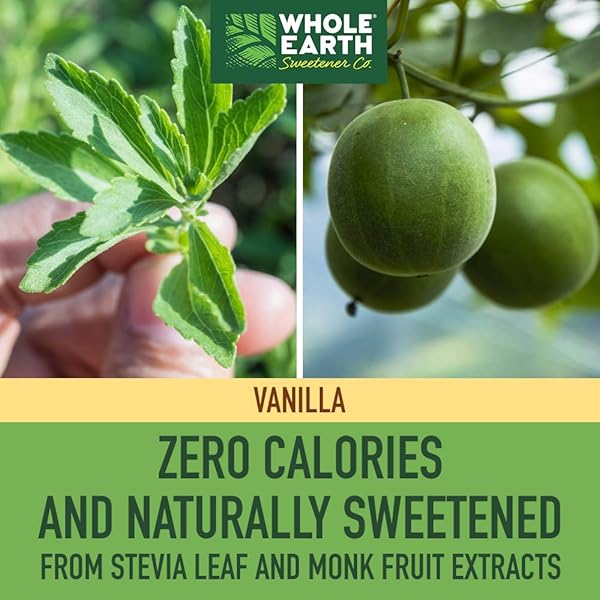 WHOLE EARTH SWEETENER CO. VANILLA LIQUID STEVIA AND MONK FRUIT SWEETENER, LIQUID STEVIA DROPS, ERYTHRITOL SWEETENER SUGAR SUBSTITUTE, STEVIA EXTRACT FOR COFFEE AND TEA, 1.62 FLUID OUNCES