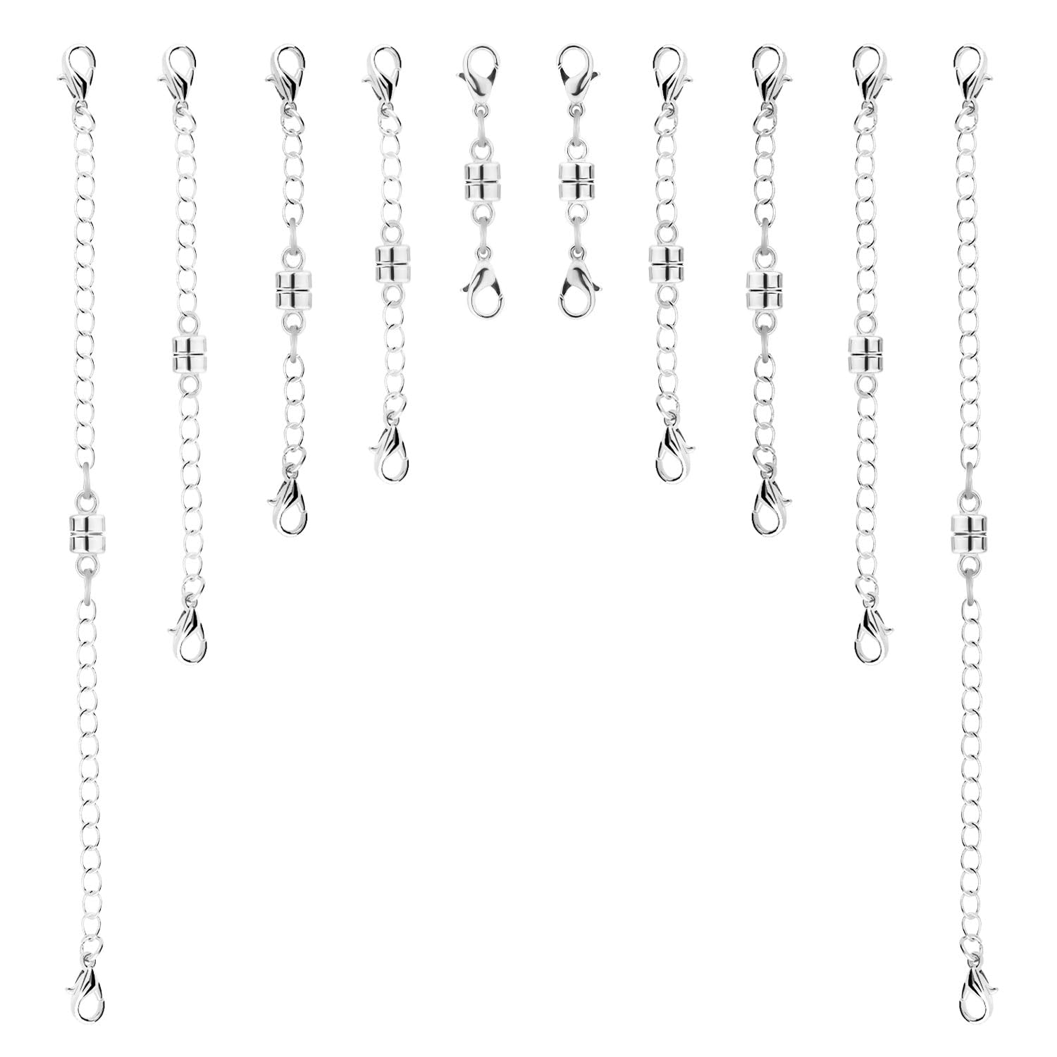 10pcs Magnetic Necklace Clasps, Double Clasp Magnetic Necklace Extenders Adjustable Lobster Clasp Necklace Extender Extension Safety Chains for Bracelet Anklet Jewelry Making