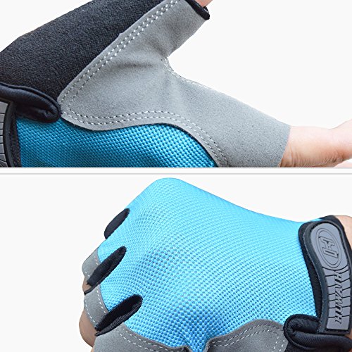 HuwaiH Cycling Gloves Men's/Women's Mountain Bike Gloves Half Finger Biking Gloves | Anti-slip Shock-absorbing Gel Pad Breathable Cycle Gloves (Sky Blue, Large(Male)) - Thumbnail 6