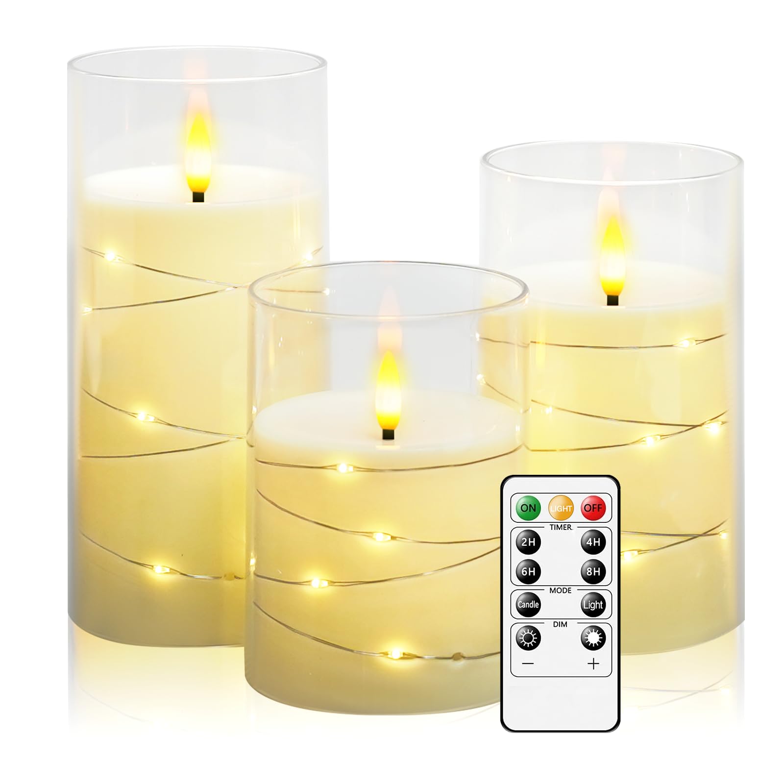 Photo 1 of Flameless Candles,with Embedded Star String, Set of 3?Battery Operated Candles Flickering LED Pillar Candles with Remote Control and Timer, Home Decoration Creating an Atmosphere(D3×H4 5" 6)(Ivory)