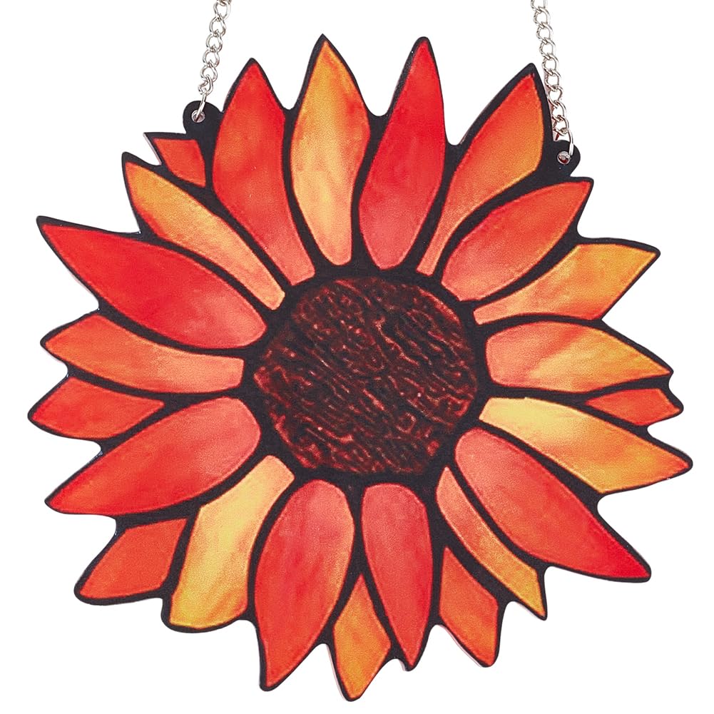 CREATCABIN Sunflower Suncatcher Stained Glass Hangings Acrylic Window Panel Decor Yellow Flower Wall Art Sun Catcher Ornament Gift for Mom Women Kitchen Livingroom 15x14.5cm