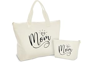 BINGGEMEN Mothers Day Gifts for Mom-Mom Mommy Canvas Tote Bag with Makeup Bag-Great Gifts for Mom, New Mom,Mom to be on Mothers Day,Birthday