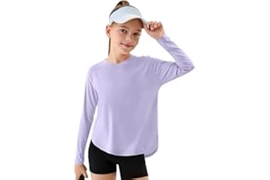 Haloumoning Girls Athletic Shirts Kids Long Sleeve Active Sports T Shirts Quick Dry Tunic Tops Basic Tees 5-14 Years