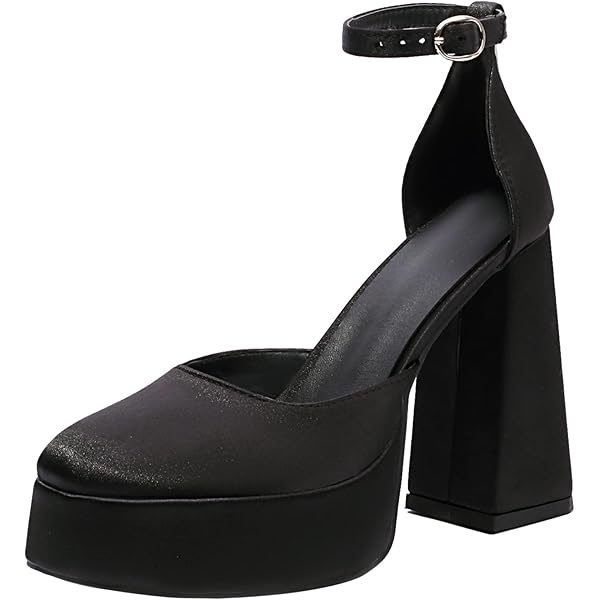 Amazon.com: KISSASA Patent Chunky Heel Platform Pumps Ankle Strap
