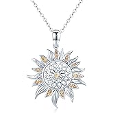 AOVEAO Sterling Silver Sunflower Pendant Jewelry - Summer Necklace for Women