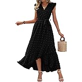 BTFBM Boho Dresses for Women 2026 Spring Fashion Cap Sleeve Swiss Dot Flowy Ruffle Beach Wedding Cocktail Maxi Dress