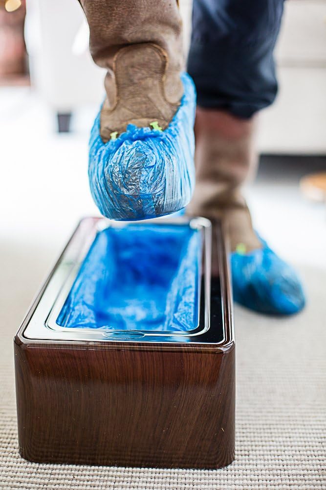 NEW Premium Quality Kwik Kover Shoe Cover Dispenser with a "Mahogany" Wood Effect Case with 50 FREE Shoe Covers, ideal for the boardroom, executive offices and the Home.