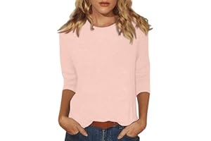 SLQDGMRYZ 3/4 Sleeve Shirts for Women Loose Fit Crewneck Dressy Casual Tops Lightweight Solid Color Comfy Cute T Shirts