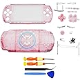 Hzxkqmil Replacement Full Housing Shell Cover Faceplate Case with Buttons Screws Set for Sony PSP 3000 Console (Transparent Pink)