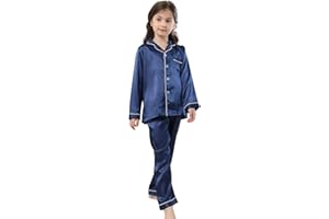 CATTYGIRL Pajamas Kid Unisex Pjs Set Girls Boys Silk Pajamas Set Satin Long Sleeve 2 Piece Clasic Sleepwear for 2-12 Years Todder