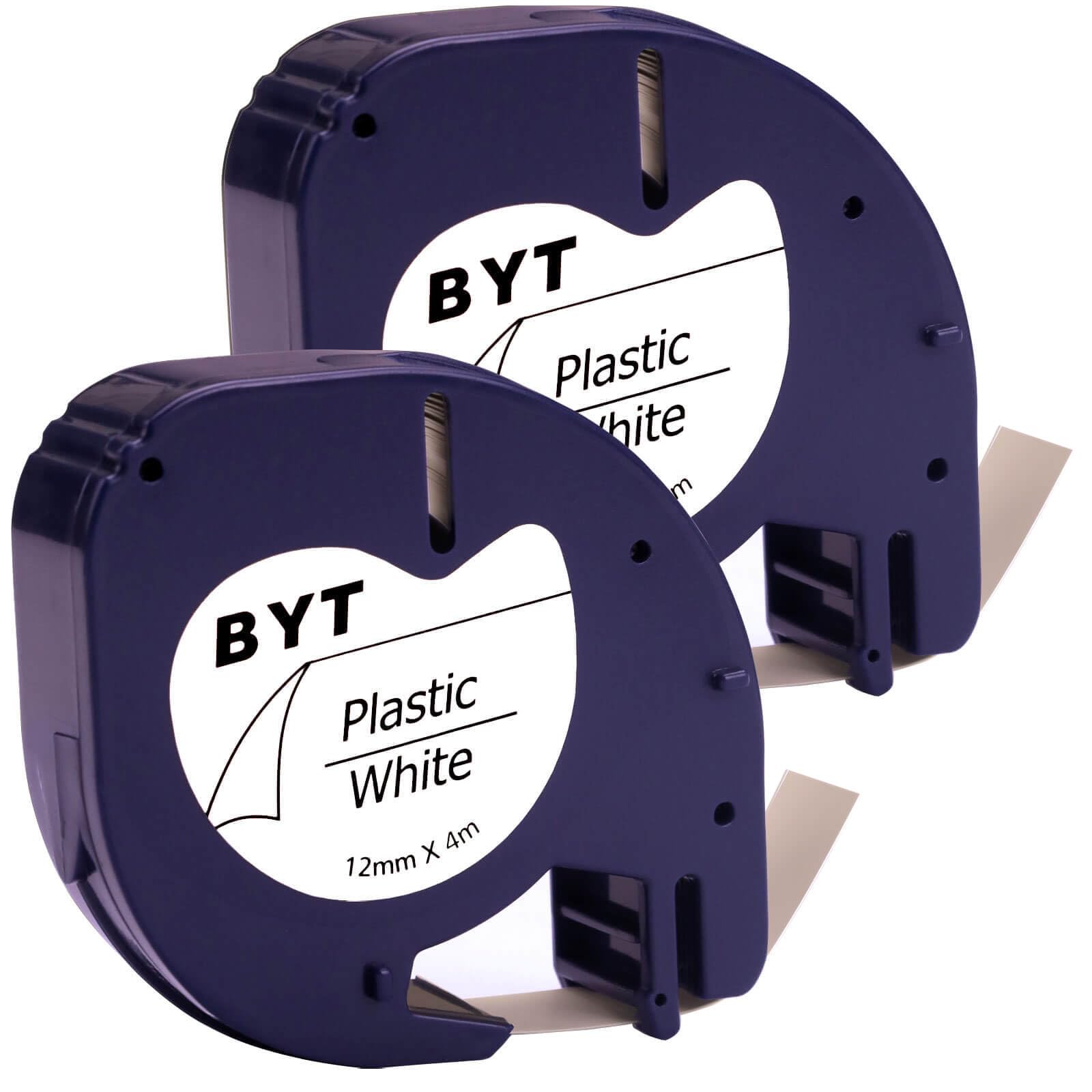 DINGYI 2 X Label Tape Replacement for Dymo Plastic Labels 91201 S0721630,Compatible Letra Tag LT-100H LT100T,12MM x 4M,Black on White
