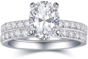 AONED 2 Carat Oval Engagement Rings Set for Women | Cubic Zirconia Wedding Sets | Wedding Band Ring | Promise Rings for Her 18K White Gold Plated Jewelry Gifts Size 4-11