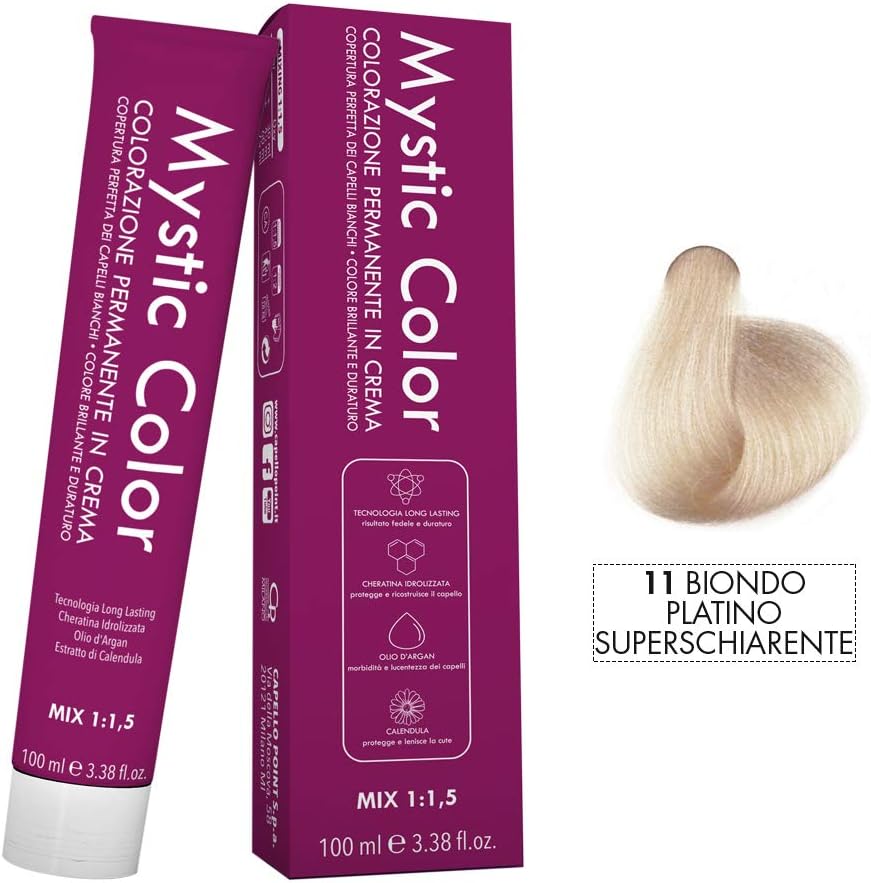 Mystic Color - Permanent Cream Colouring with Argan Oil and Calendula - Long Lasting Hair Dye - Superlighting Platinum Blonde Color 11-100ml