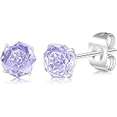 FACOKO Women's light luxury earrings 6MM rose zircon titanium earrings transparent/pink/purple/colorful optional hypoallergenic simple earring