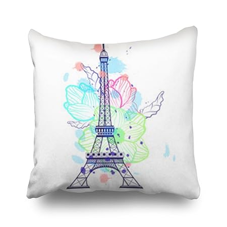 Throw Pillow Covers Drawing Color Eiffel Tower Paris France