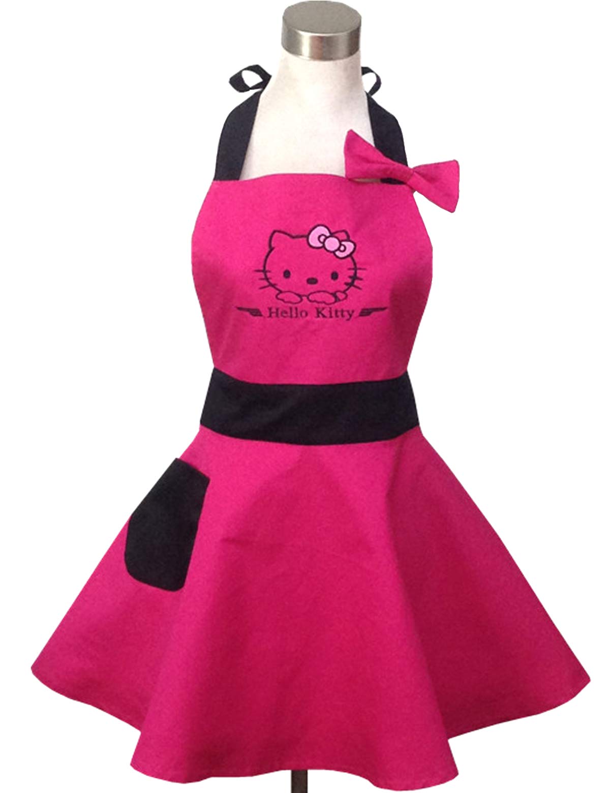 Hyzrz Lovely Hello Kitty Hot Pink Retro Kitchen Aprons for Woman Girl