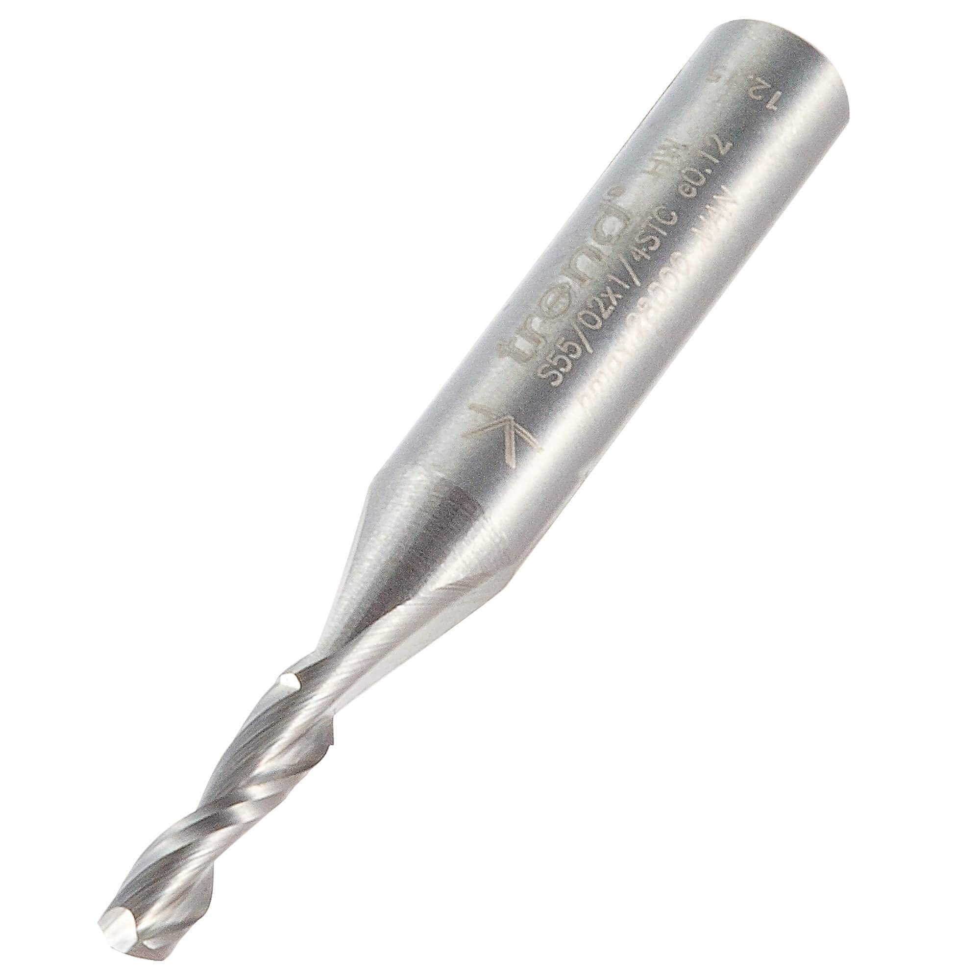 Trend Professional Spiral Up-Cut CNC Router Cutter, 1/4 Inch Shank, 3.2mm Cut Diameter & 12.7mm Cut Length, Solid Tungsten Carbide, S55/02X1/4STC